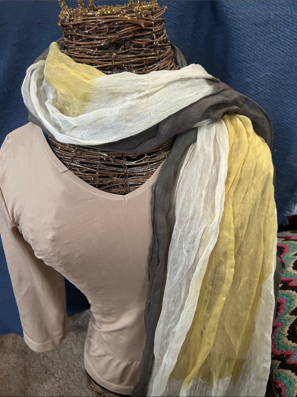Cejon Yellow White and Gray Lightweight Wrap Scarf